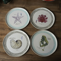 W1962 English retro watercolor encyclopedia style ocean small fresh picture ceramic dinner plate