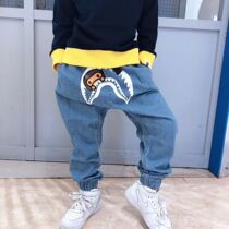 Japan BAPE Child Clothing Shark Jeans Closets Pants Men and women Childrens sports pants CUHK Boy Jeans Down Pants
