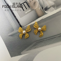 Fulai Island Gold Earrings Pure Gold 999 Butterfly Pearl Earrings Fashion New Retro Pure Gold Jewelry Women