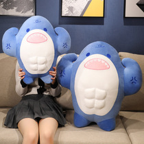 2022 new creative shark man plush toy evil to hold on to pillow muscle shark paparazzi children doll presents