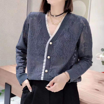 Fragrant Jiayi ladies top lace V-neck knitted cardigan Xiangjiayi clothing simple temperament comfortable slim Leisure