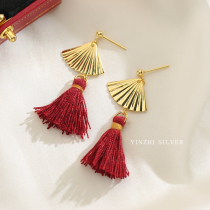 s925 white fungus jewelry 2020 new trickle red Chinese New Year flavor earrings female long temperament sterling silver earrings