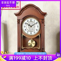 Japanese Lisheng European living room solid wood retro clock hour hour music creative home silent desk clock pendulum clock