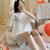 Japanese Gelato Sleepwear Womens Summer Cartoon Pure Cotton Cute Rabbit Round Collar Short Sleeves Two Sets Home Suits