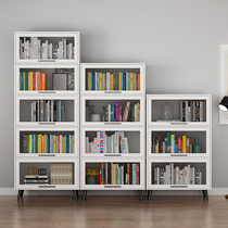 Solid wood light luxury display bookcase integrated against the wall with door bookcase with glass door full wall living room combination floor bookshelf