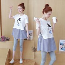 Maternity t-shirt summer suit 2021 out of fashion short-sleeved net red top clothes in the long section of the tide mother summer