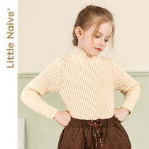 LittleNaive winter girls sweater semi-high collar pullover thread coat solid color thick childrens base sweater