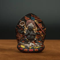 Hidden pyramid collection of Tibetan-level high-reliefs 6-arms large black days mineral colour mud drawing old and rubbing old mud to wipe mini-Buddha