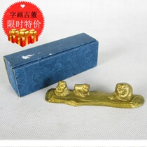 Japan return old ironware old objects Iron gold-plated three apes paper town text room pressure ruler Tea room study bag old collection