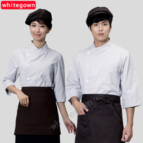 Chefs overalls seven long sleeves spring and summer Korea hotel Western restaurant kitchen cotton breathable tooling mens and womens kitchen uniforms