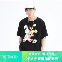 PCMY Loose Printed Summer T-Shirt Tide Cards Cartoon Pure Cotton Short Sleeves Ins Casual lovers Cartoon Creative Fun