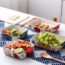 Baking tray ceramic cheese baked rice bowl microwave oven creative plate double ear baking oven Bowl home soup dish baking bowl