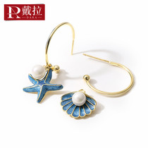 925 silver needle starfish earrings Korean version of fashion 2021 New Tide temperament advanced sense French Net red earrings female