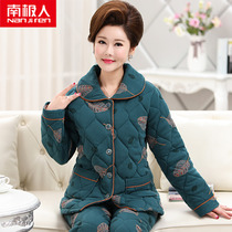 Sleeping Lady Winter Pure Cotton Clip Cotton Thickening Plus Cotton Autumn Winter Style Warm Home Clothing Middle Aged Mother Suit