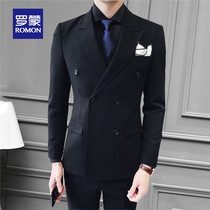 Romon men double-breasted classic slim suit suit set wedding groom best man suit business casual gentleman suit