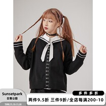 SunsetPark original design knitwear autumn and winter 2021 new navy collar hook knit coat women