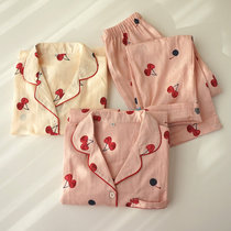  Spring new pajamas womens cotton gauze home service suit long-sleeved cotton Japanese autumn 2019 loose plus size