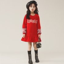 Girls' Autumn Winter Skirts 2022 New Children's Red Dress Winter Western Style Girls' Christmas Princess Dress Long Sleeve