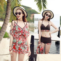 Swimsuit womens new black womens conservative split skirt style thin Belly Belly hot spring small fragrant wind vacation bikini blouse