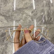 Korean version of the tide retro art glasses female round face small face flat lens plain net red super light glasses frame Harajuku wind