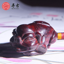Looking for ancient Indian small leaf red sandalwood carving lucky pig handlebar solid wood carving twelve zodiac pendant mahogany crafts