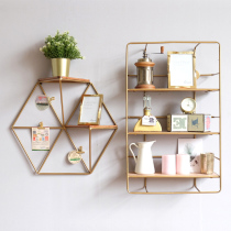 American light luxury gold iron frame Nordic bathroom hanger storage wall-mounted polygonal decorative rack