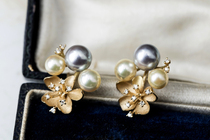 Leaf akoya pearl earrings 18K gold earrings flower golden beads seawater pearl accompanied by a prosperous world