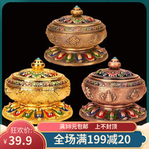 Tibetan Buddha Hall incense burner hand painted eight auspicious lotus flower pan incense burner multi-purpose sandalwood incense burner 3 colors optional