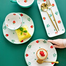  Cute strawberry breakfast flat plate Rice bowl Breakfast cup Dessert Western steak plate Home ceramic meal 