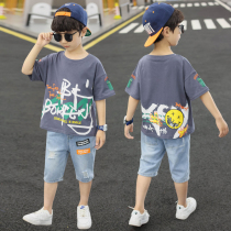 Boy cool with summer clothing suit five 67 80-80-year-old short sleeve net red overbearing little boy summer clothes tide