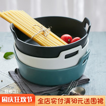 Large creative binaural fruit salad household Japanese tableware ins ceramic soup bowl noodle bowl with ears large Bowl soup basin