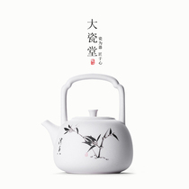 Big porcelain hall and wind hand-painted lifting beam pot kung fu tea set kettle ceramic boiling teapot large tea making single pot