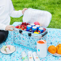 Outdoor Folding Picnic Basket Aluminum Foil Thickened insulation Hand with lid Large capacity Oxford Buns Camping Equipment