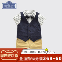 Baby summer clothes set baby mens thin vest shirt shorts 3-piece full moon dress