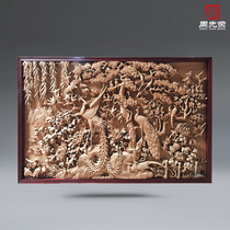 Zhou Xianrong hand-carved partition porch background wall customized solid wood Dongyang wood carving hundred birds on the Phoenix