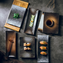 Japanese rectangular ceramic plate Creative cuisine Sushi plate Flat plate Fish plate Saury long plate dish plate