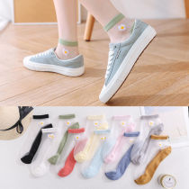 Small daisy socks womens Korean version of short socks summer thin crystal glass socks silk transparent trend short tube student boat socks