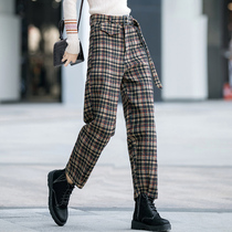 Harley trousers in autumn and winter thickened broad legs 2022 wool straight tube pants high waist nine points Harlen pants