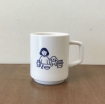 ES) Korean hand painted cartoon illustrations patterned small capital ceramic Mark Cup ins minimalist coffee cup breakfast cup