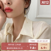 Long high-end earrings Net red super fairy temperament cold wind ear clip without ear hole female round face thin earrings sterling silver