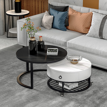Rock board coffee table round small apartment light luxury modern simple living room home Net red small size table coffee table table
