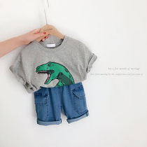 (Childrens products ) 2020 summer childrens personality big dinosaur short-sleeved parent-child half-sleeved travel to wear anime short-sleeved