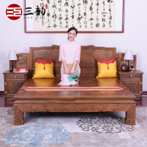 Chicken wing wood furniture mahogany furniture Chinese classical furniture solid wood double bed chicken wing Wood landscape carved flower bed