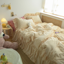 Warm whole Winter Sins Super Fairy Lotus Leaf Side Thickened Baby Suede Four Pieces Sleeve Girl Hearts Double Face Plush Bed Pint