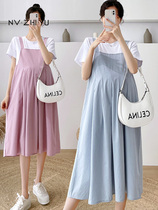 Gestational Woman Dress 2022 New Fake Two Splicing Short Sleeves Pregnant Woman Dress Korean Version 100 Hitch Summer Fashion Pregnant Woman Dress dress