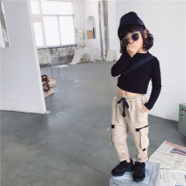 South Korean girl short truffle T-shirt spring autumn childrens baby elastic body foreign air blouse walking show suit undershirt