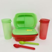 Tupperware Long Square Microwave Lunch Separated Lunch Set 1 Liter Microwave Separated Lunch Box Cup Spoon Portable