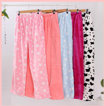 Womens home pants Flannel thickened warm heating casual large size loose pajamas cotton fat coral velvet pants winter