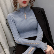 Half-height collar bottom sweater lady Neyhitch 2019 autumn and winter new foreign air hollowed-out blouse thickened ear-knitted sweatshirt