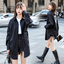 Tide brand 22 spring and autumn new fashion shirt mid-length top womens loose casual POLO collar solid color shirt jacket